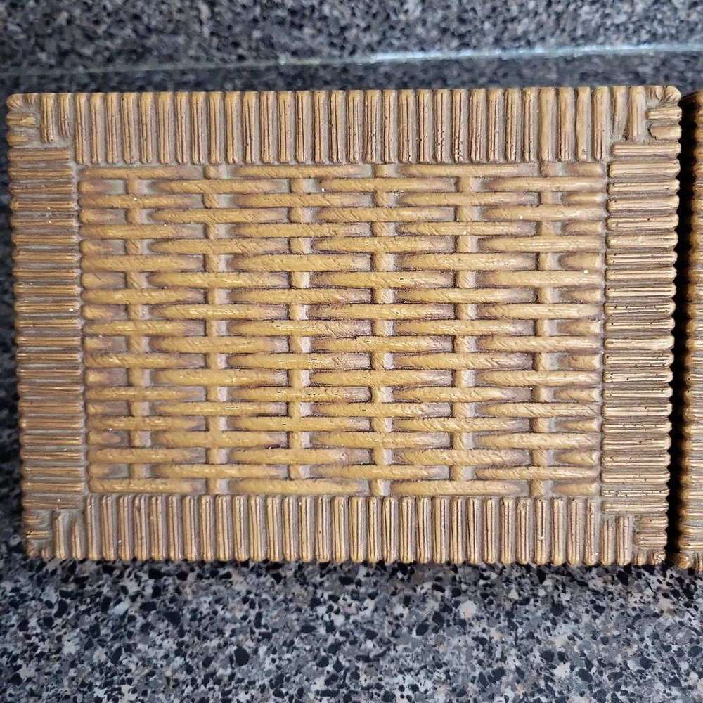 Vintage 1978 Syroco Homco Faux Wicker Brown Wall Shelves Set of 2 Made in USA